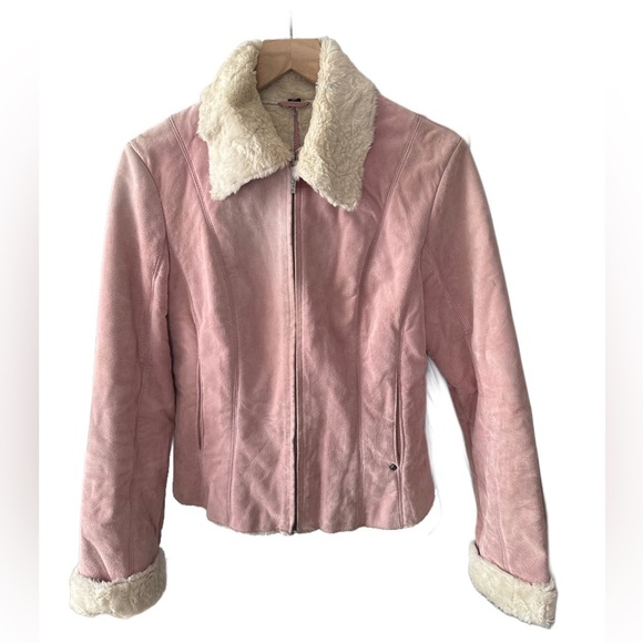 Black Rivet Y2K Genuine Pink Leather Suede Jacket‎ Size M - Picture 1 of 13